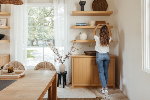 Woman organizing office.