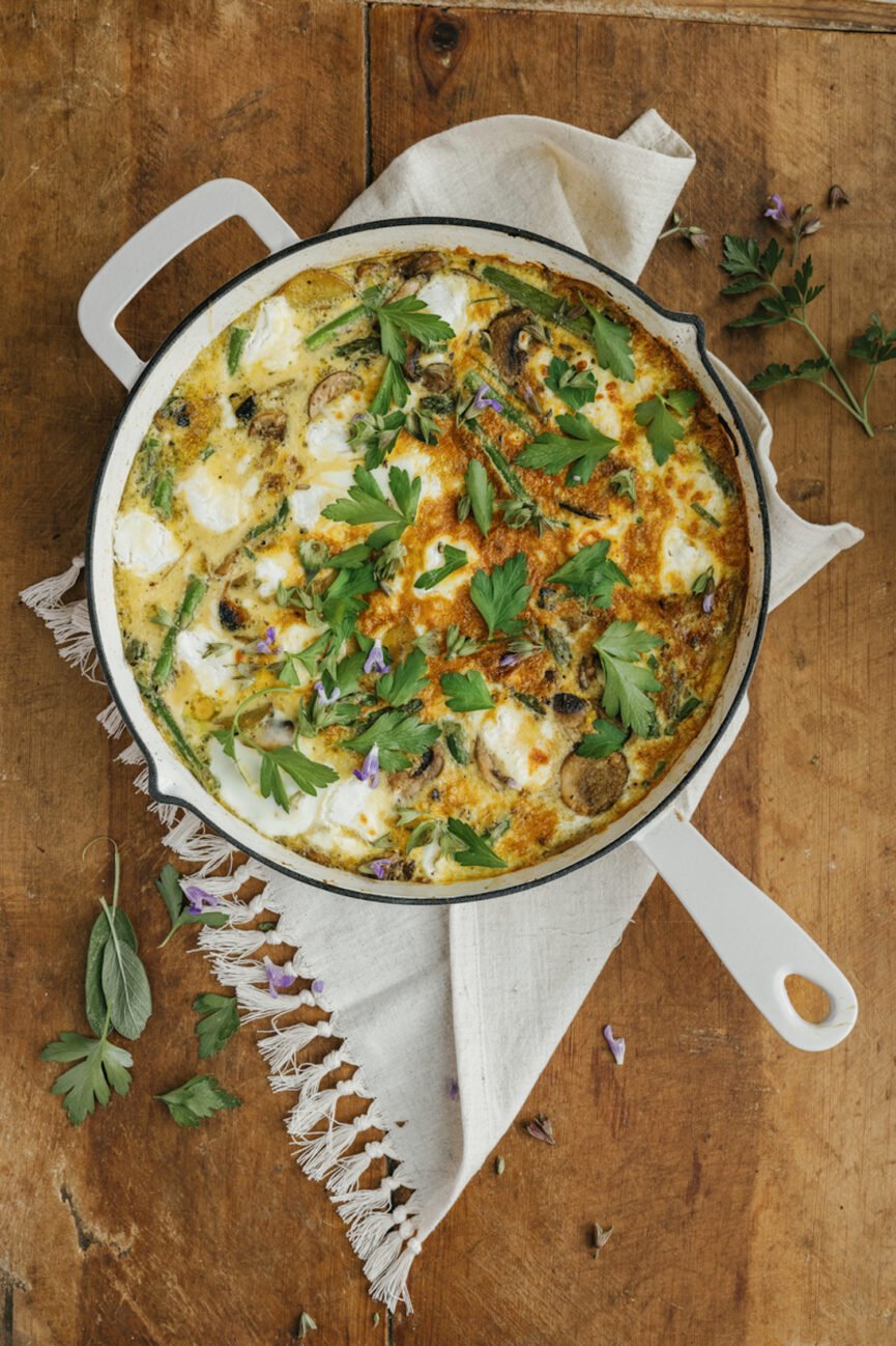 Asparagus Frittata with Goat Cheese and Spring Vegetables