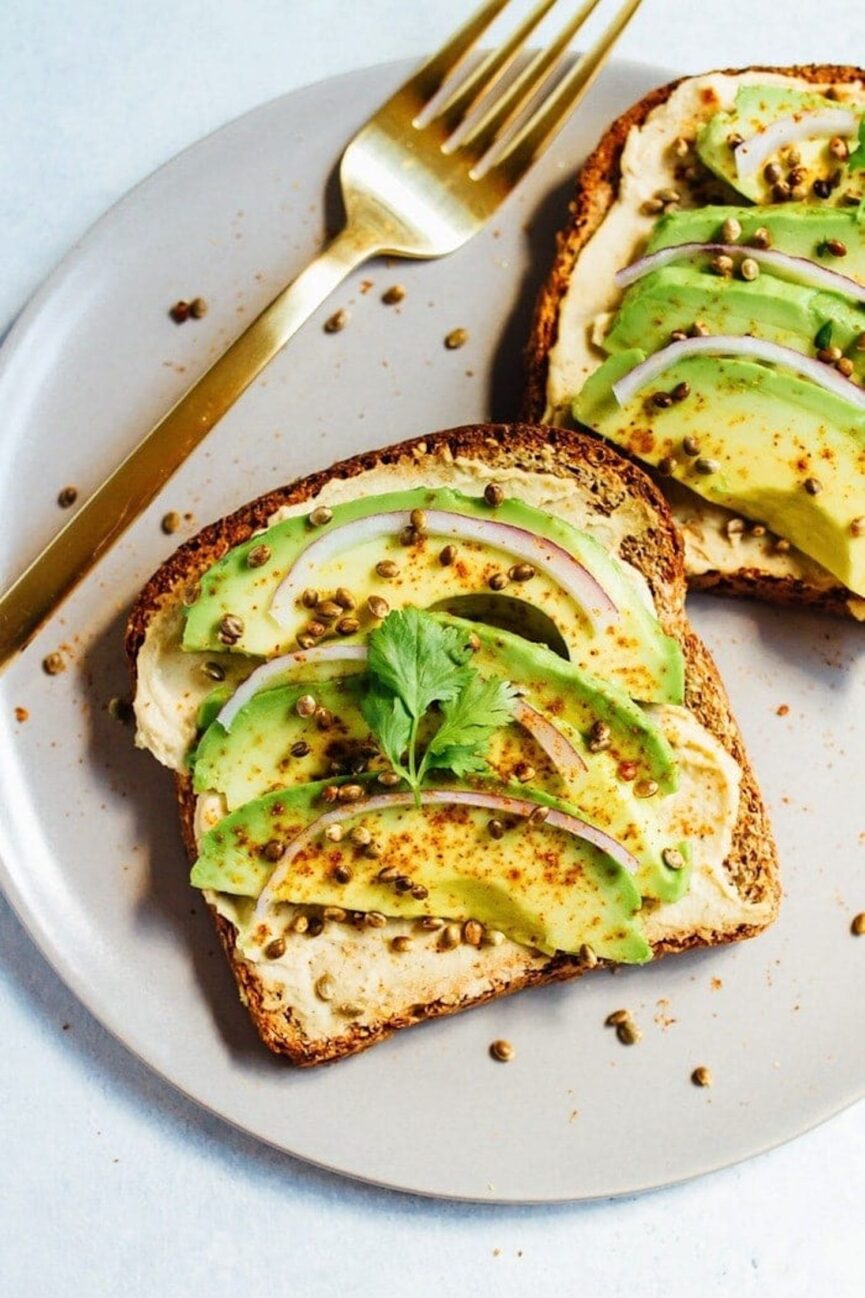 Hummus Avocado Toast with Toasted Hemp Seeds for Birdseed