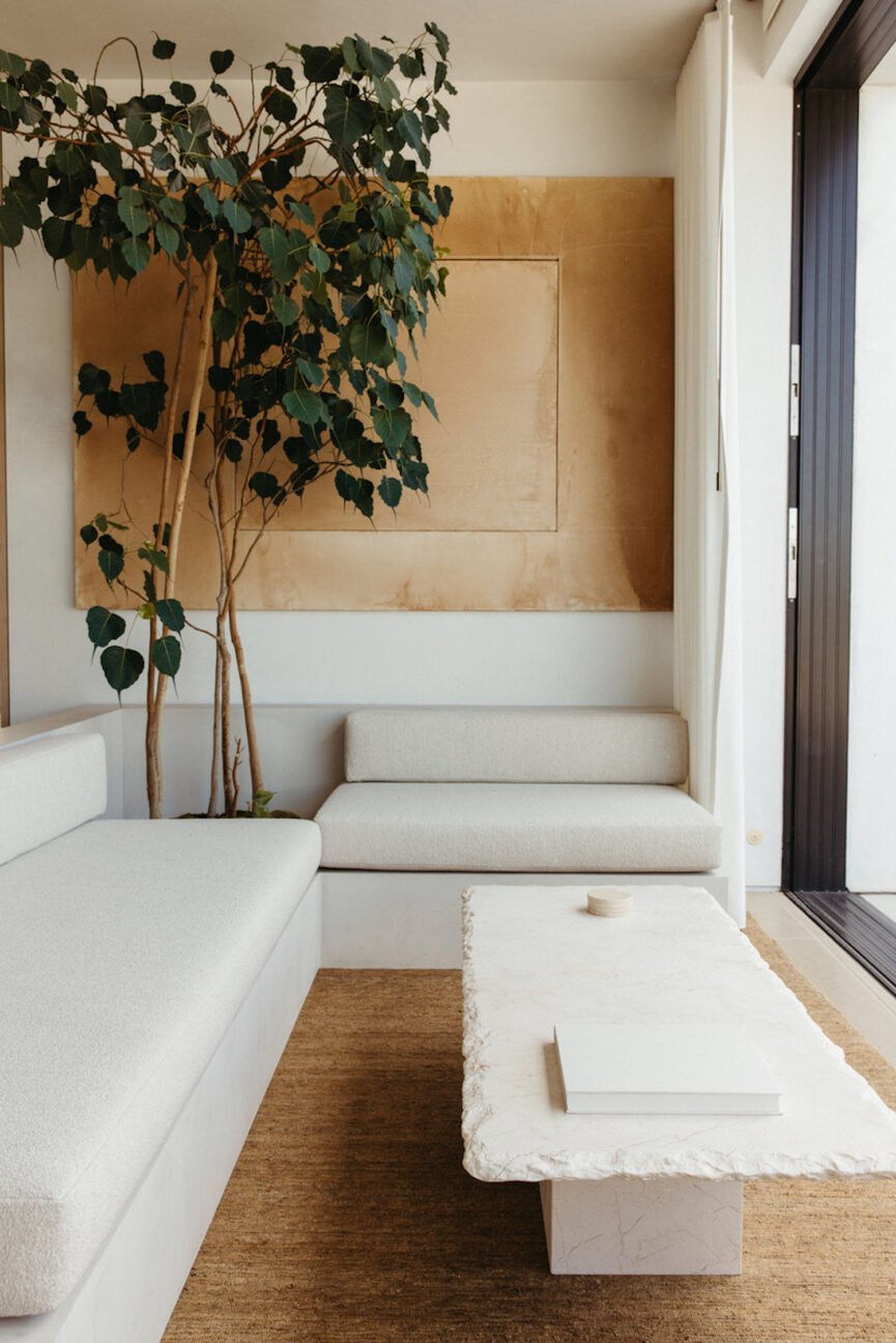 Neutral minimalist living room.