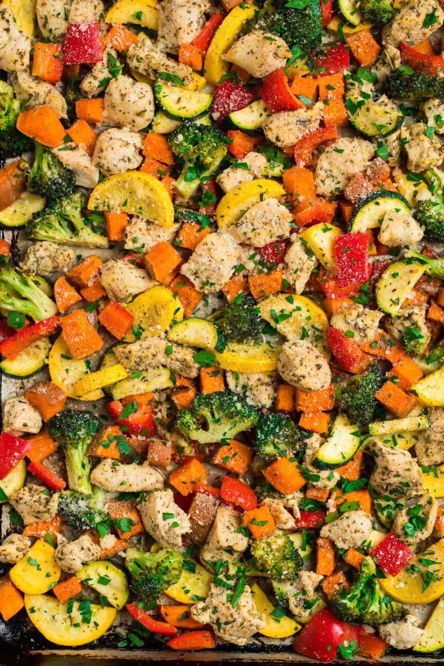 Sheet Pan Chicken with Rainbow Vegetables from Erin's Carefully Plated