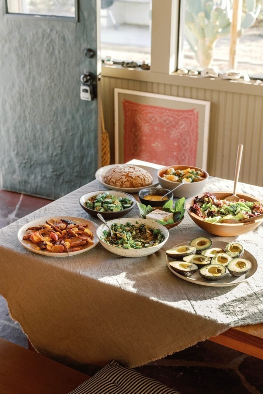 Food on table at dinner party