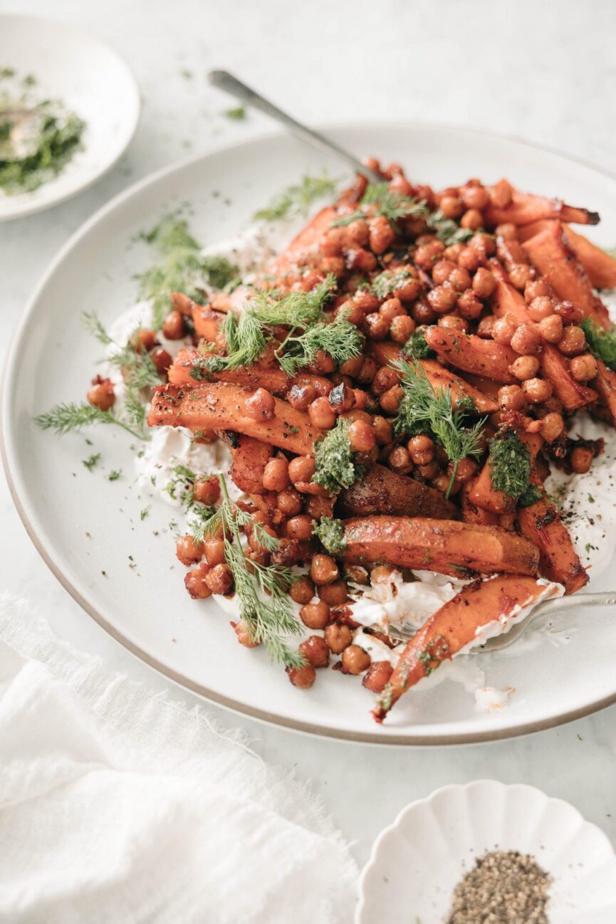 Sweet Potato and Chickpea Balls with Feta Yogurt