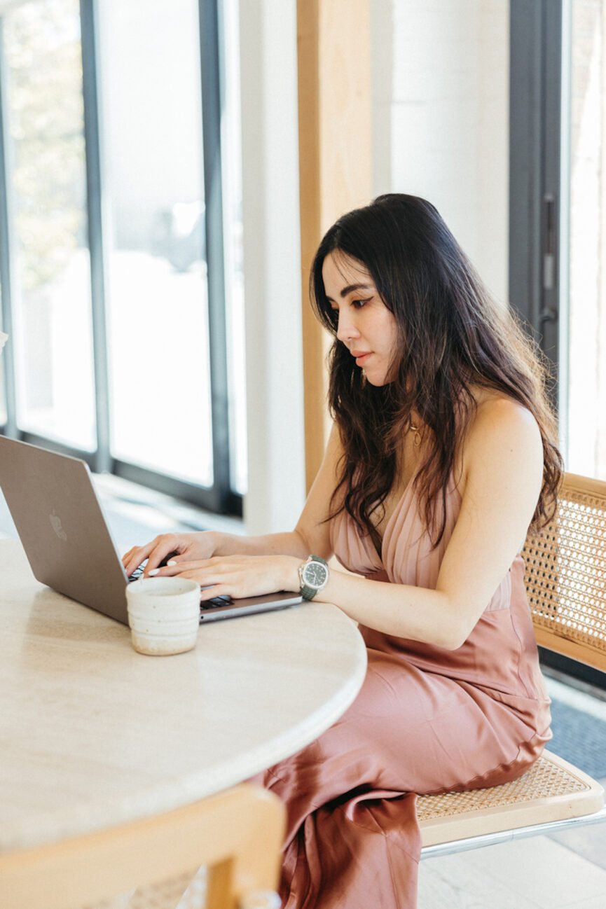 Woman working on laptop