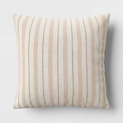 Cotton Flax Woven Striped Square Throw Pillow