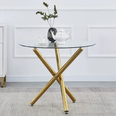 Gibun Round Glass Top Metal Base Dining Table