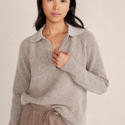 Plaited Cashmere Johnny Collar Sweater