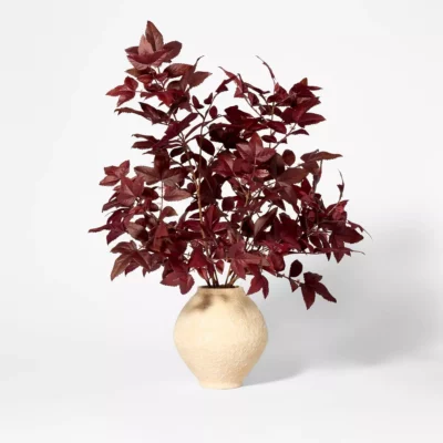 Potted Fall Leaf Arrangement in Vase Burgundy