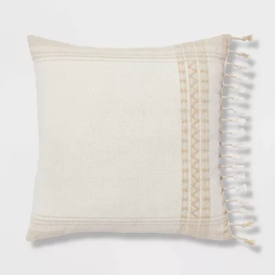 Square Woven Pattern Tassel Decorative Throw Pillow