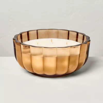 Tinted Glass Harvest Chestnut Scalloped Jar Candle