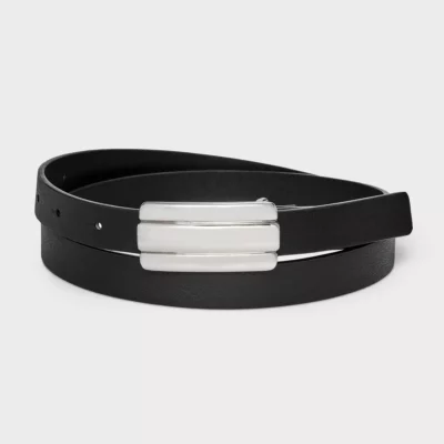 Women's Silver Textured Plaque Buckle Belt - Universal Thread™ Black