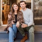 betsy sadler and husband greg, fall dinner party in los angeles - leopard coat