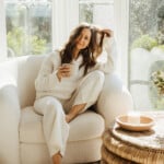 Camille Styles drinking coffee.