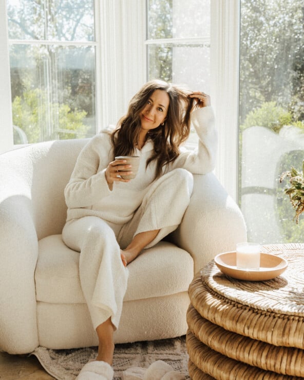 Camille Styles drinking coffee.
