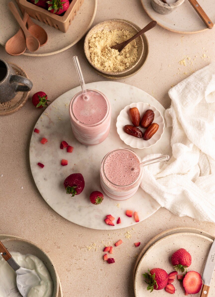 imitação de smoothie probiótico de morango erewhon