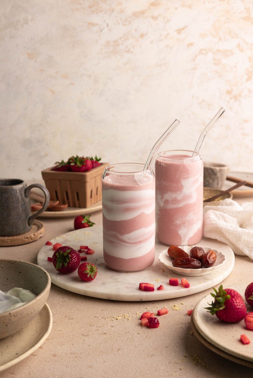 Batido probiótico de fresa imitador de Erewhon