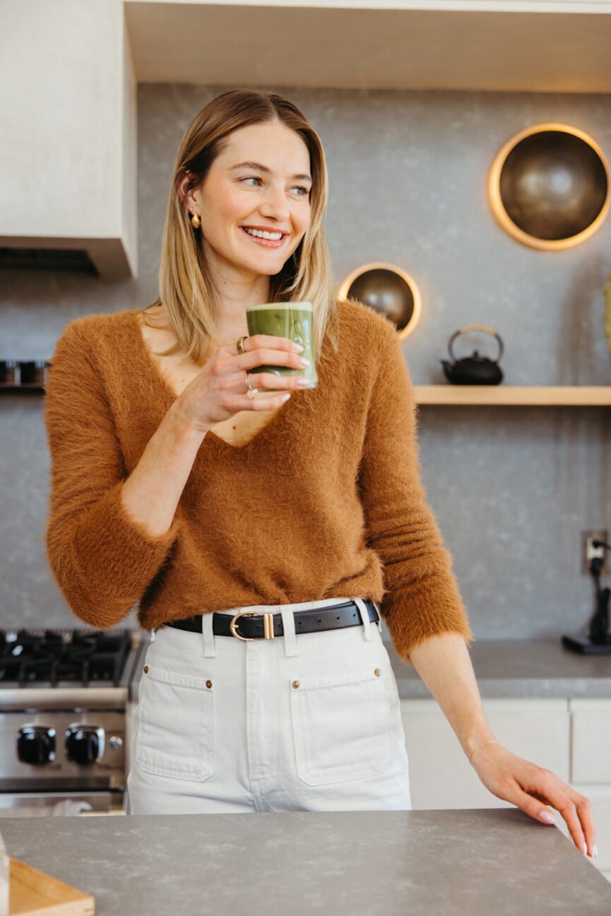 woman drinking matcha