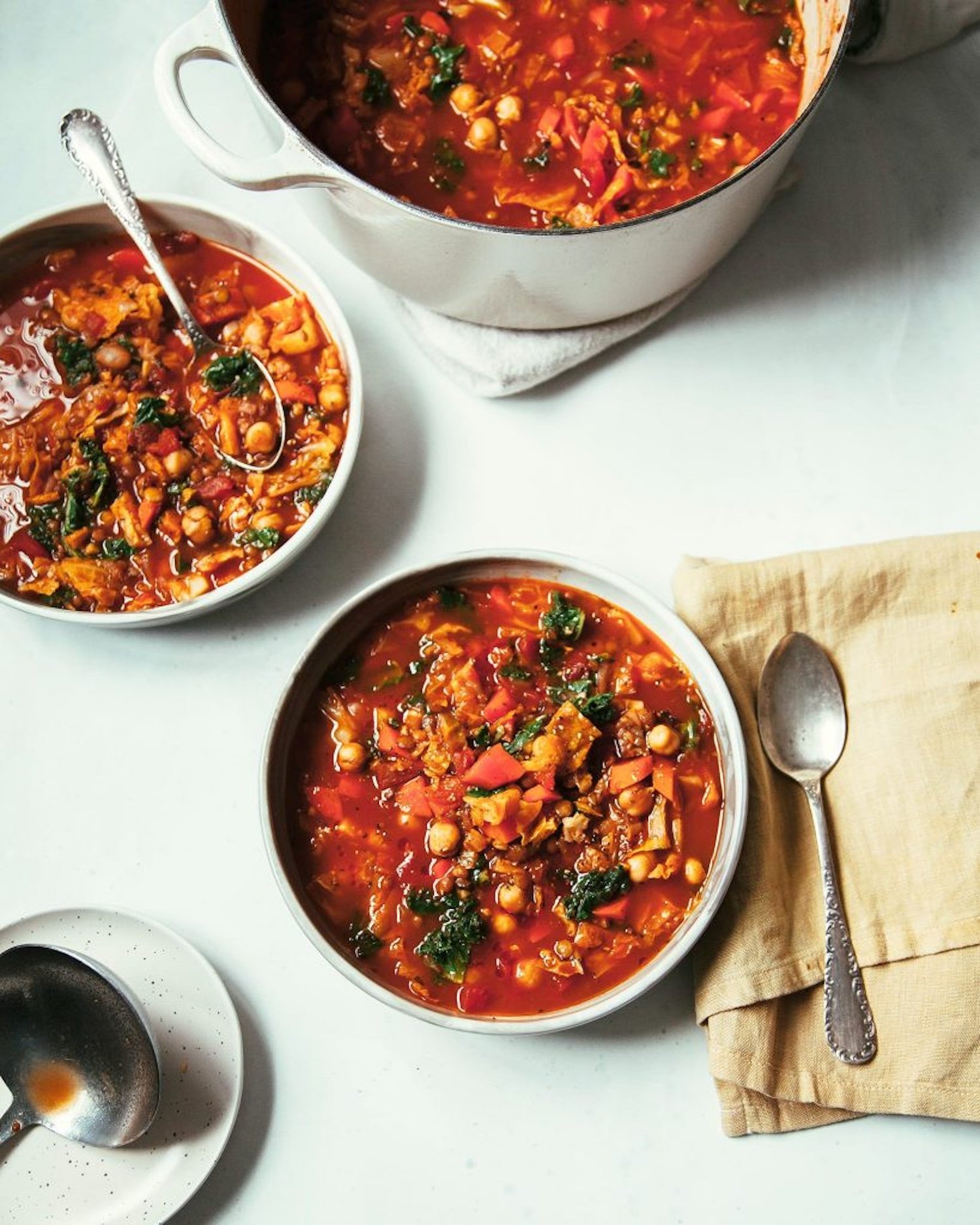 smoky chickpea, cabbage, and lentil soup with kale