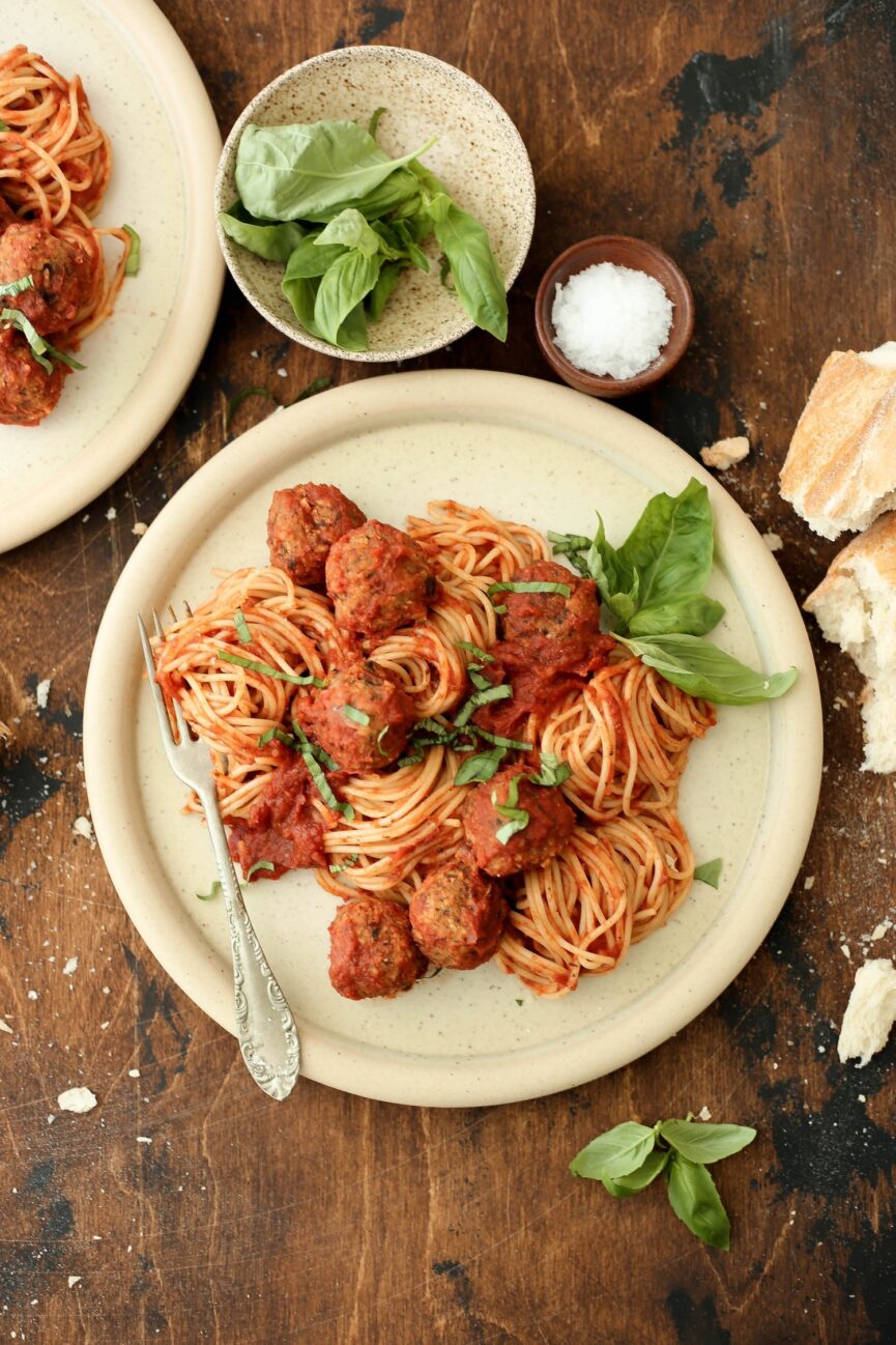 Vegan spaghetti and meatballs