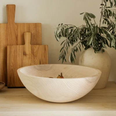 Casa Zuma Handcrafted Wood Salad Bowls, Whitewash