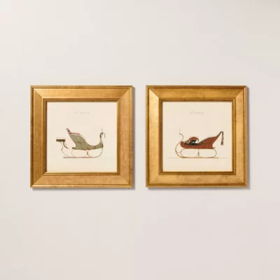 8"x8" Vintage Christmas Sleigh Framed Wall Art (Set of 2)