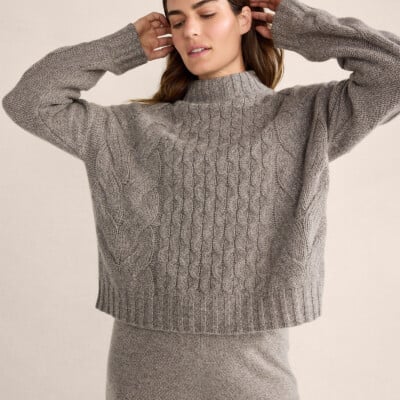 Cashmere Honeycomb Cable Mockneck Sweater