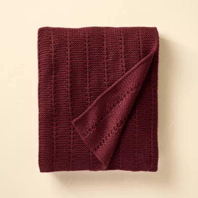 Burgundy Solid Rib Stripe Knit Throw Blanket, Target