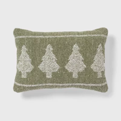 Oblong Holiday Decorative Pillow Woven Tree