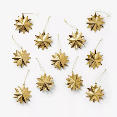 Set of 11 Hammered Gold Metal Star Decorative Ornaments