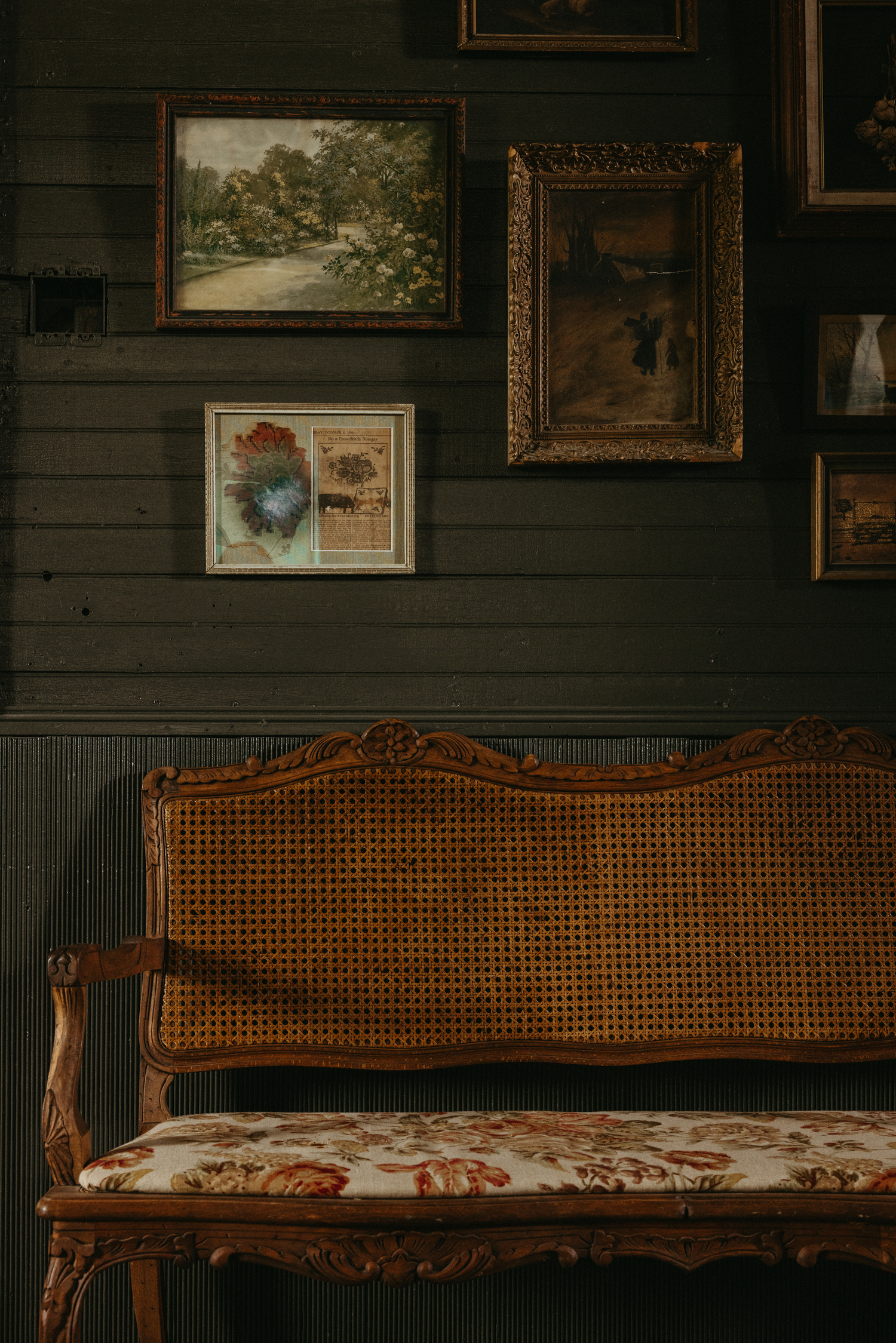 Claire Zinnecker home tour, brown bench
