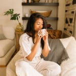 Woman drinking tea.