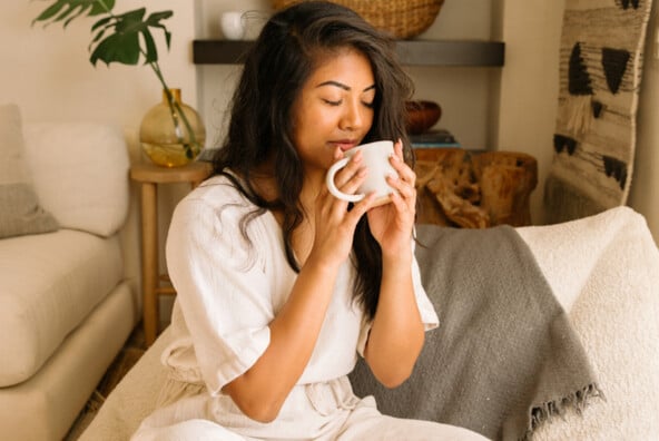 Woman drinking tea.