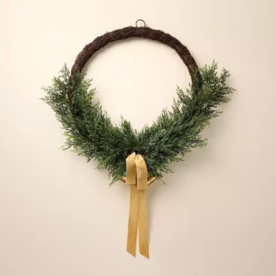 26" Faux Cedar Hoop Christmas Wreath with Bell Ornaments