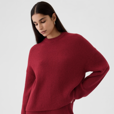 CashSoft Shaker-Stitch Crewneck Sweater