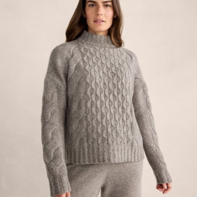 Cashmere Honeycomb Cable Mockneck Sweater