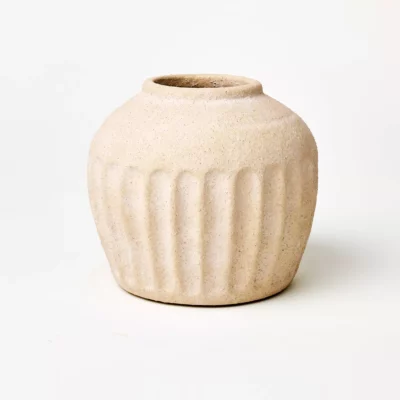 Short Carved Ceramic Vase