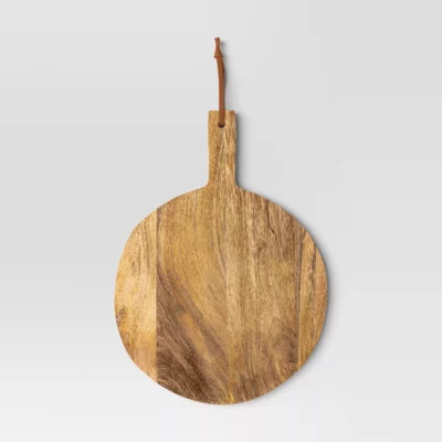 Wood Medium Round Serving Tray with Leather Knotted Loop - Threshold™