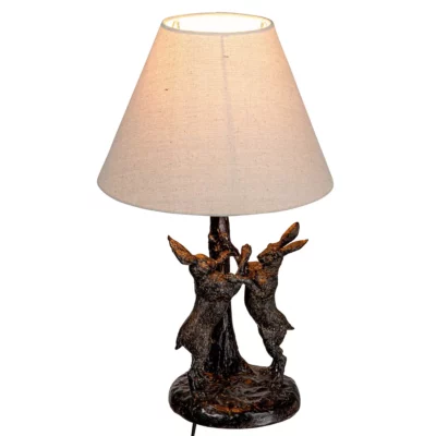 Bunny Rabbit Table Lamp with Linen Empire Shade