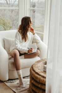 Camille Styles journaling about psychological minimalism.