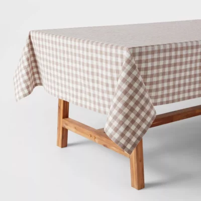 Cotton Gingham Tablecloth Taupe