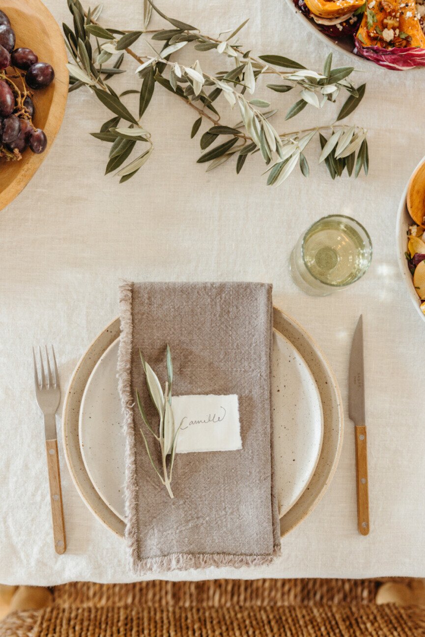 Linen napkin Thanksgiving table setting