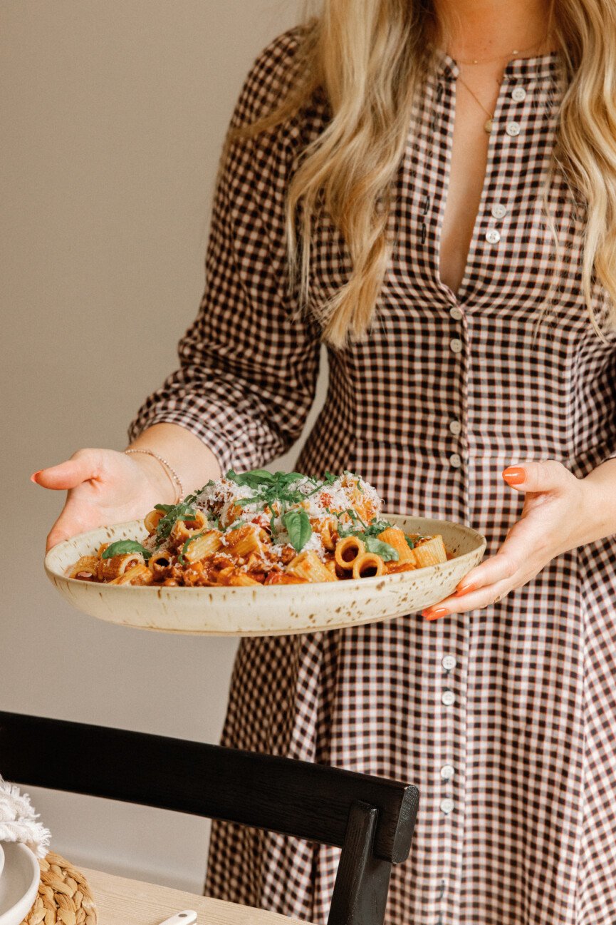 Woman holding pasta