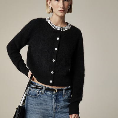 Brushed Cashmere Embellished Cardigan Sweater