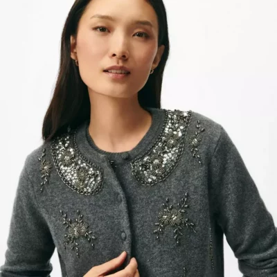 Embellished Twinset Cardigan in Merino Wool