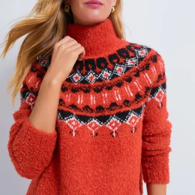 Red Boucle Emmett Fair Isle Turleneck