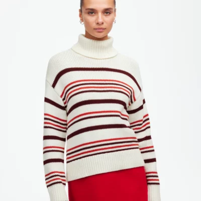 Ribbed Cotton Turtleneck Sweater in Stripe