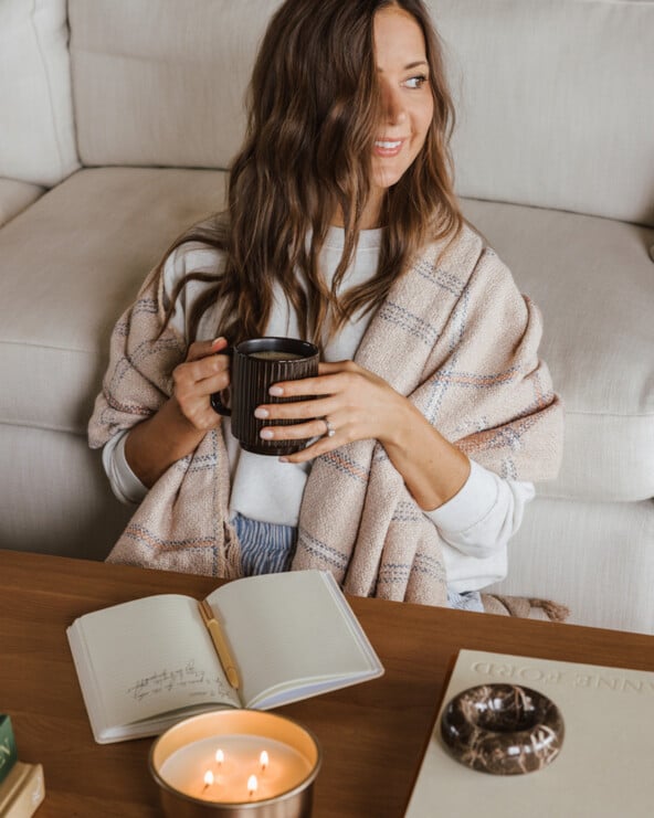 Camille Styles drinking coffee