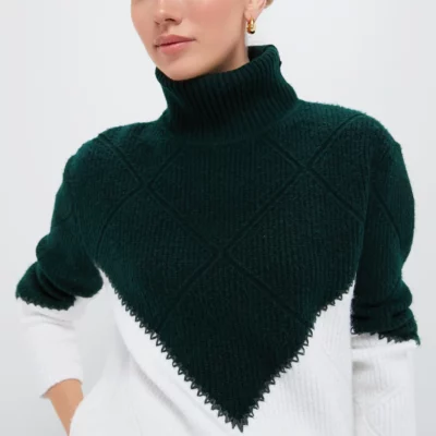 Green & Cream Diamond Demi Turtleneck