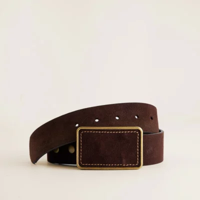 Plaque Buckle Belt - Suede Espresso with Suede Espresso Buckle