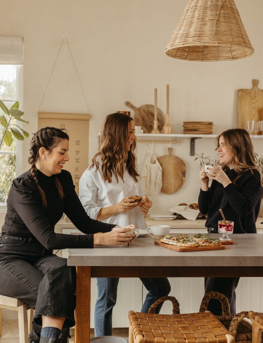 friends hanging out in kitchen, at-home cafe gathering